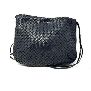 Bottega Veneta Intrecciato Messenger Vintage Black Leather Crossbody Bag